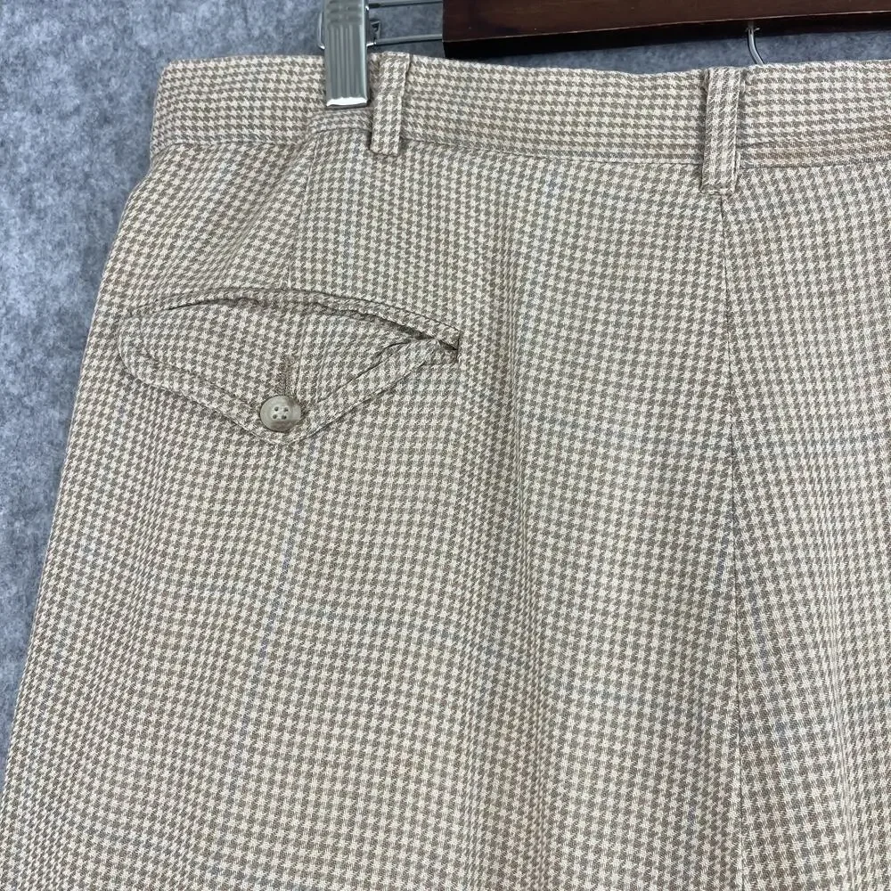 VTG Polo Ralph Lauren Pants Mens‎ 35x27 Beige Houndstooth Cuffed Pleated 80s USA